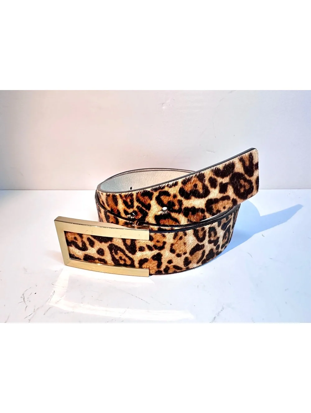 White House Black Market Leopard Print Haircalf Leather BeltSize M Brand New
